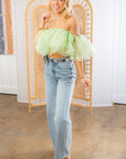 Lime Green Strapless Tulle Crop Top-Tops-idem ditto-L. Mae Boutique & Wild Mabel Clothing