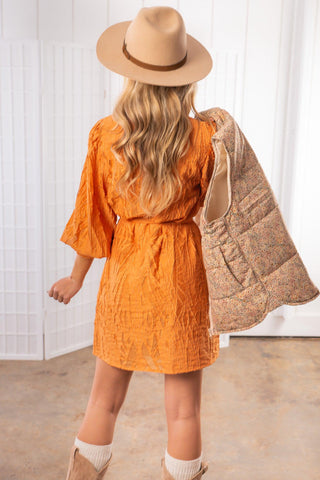 Linley Burnout Organza Orange Tie Mini Dress-2.7 August Apparel-L. Mae Boutique