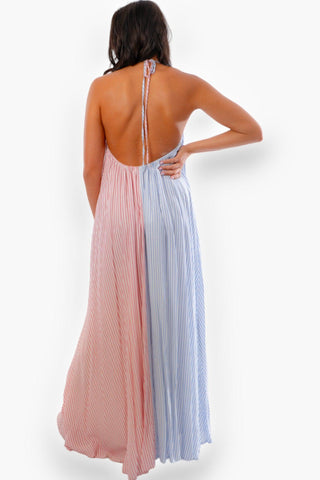 Lovebirds Red & Blue Striped Halter Neck Maxi Dress-By Together-L. Mae Boutique