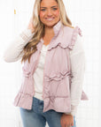 Lunar Ruffle Trim Puffer Vest With Back Bow-Outerwear-TCEC-L. Mae Boutique & Wild Mabel Clothing