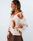 Football cardigan, Oversized sweater cardigan, neutral game day outfit for fall, ivory cardigan with buttons