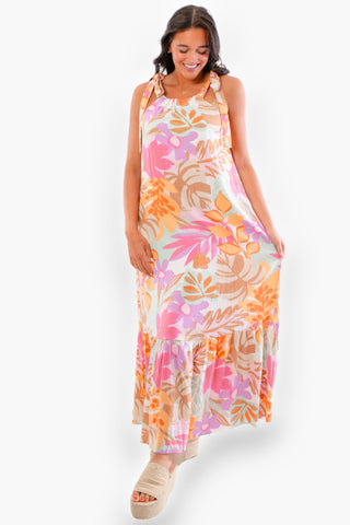 Malibu Tropical Print Halter Maxi Dress-In February-L. Mae Boutique