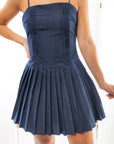 Marie Navy Fit & Flare Pleated Mini Dress-Dresses-TCEC-L. Mae Boutique & Wild Mabel Clothing