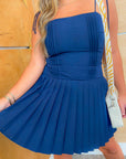 Marie Navy Fit & Flare Pleated Mini Dress-Dresses-TCEC-L. Mae Boutique & Wild Mabel Clothing