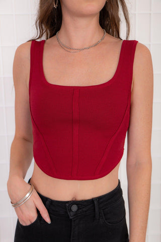 Merlot Cropped Square Neck Bustier Tank Top-ee:some-L. Mae Boutique