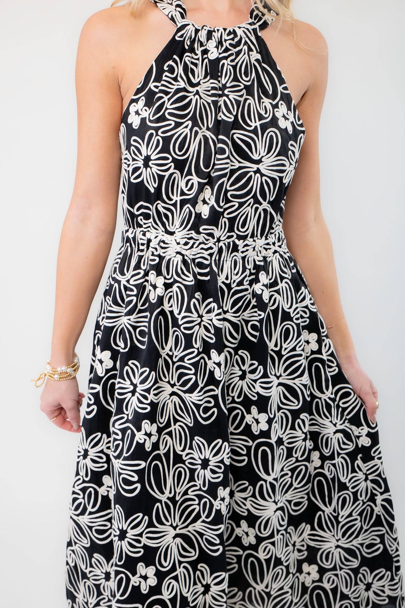 Elegant Black Floral Halter Neck Midi Dress | Perfect for Any Event L. Mae Boutique Elegant Black Floral Halter Neck Midi Dress | Perfect for Any Event L. Mae Boutique