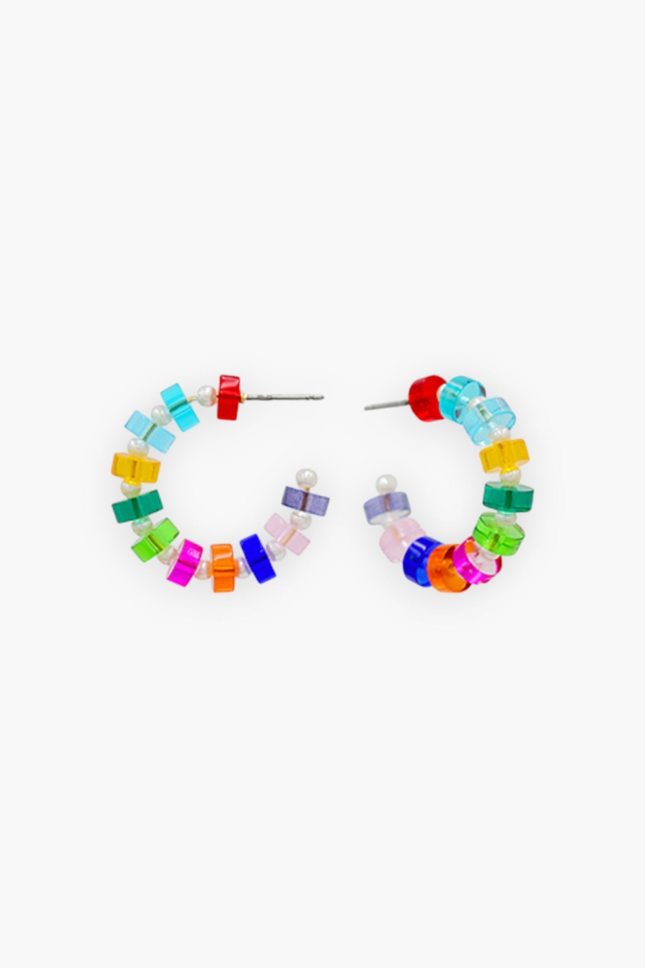 Multi Pearl & Bead Hoop Earrings featuring vibrant multi-color beads and pearls. These lightweight statement accessories add a playful touch to any outfit.