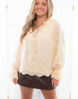 Natural Eyelet Long Sleeve Blouse-Tops-Entro-L. Mae Boutique & Wild Mabel Clothing
