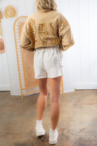 On The Move White Woven Cargo Shorts-Very J-L. Mae Boutique