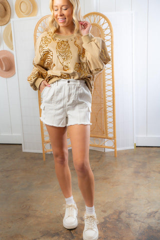On The Move White Woven Cargo Shorts-Very J-L. Mae Boutique
