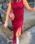 On the Road Burgundy Fringe Knit Maxi Skirt-Bottoms-Cloud Ten-L. Mae Boutique & Wild Mabel Clothing