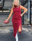 On the Road Burgundy Fringe Knit Maxi Skirt-Bottoms-Cloud Ten-L. Mae Boutique & Wild Mabel Clothing