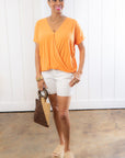 Orange Draped Front Short Sleeve Top-Tops-Hyfve-L. Mae Boutique & Wild Mabel Clothing