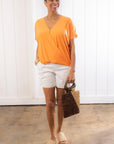 Orange Draped Front Short Sleeve Top-Tops-Hyfve-L. Mae Boutique & Wild Mabel Clothing