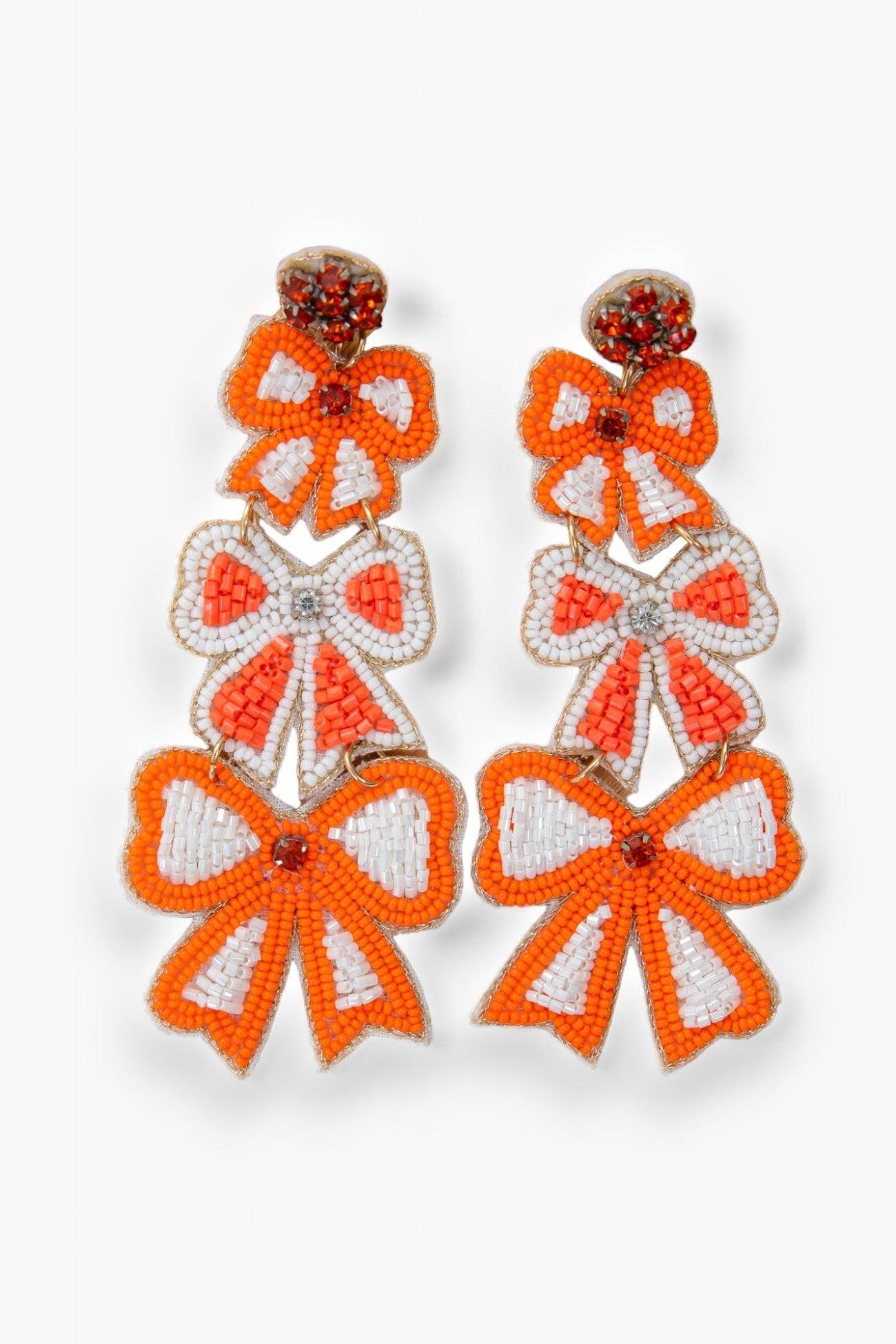 Orange Gameday Bow Earrings Trendy Beaded Game Day Accessories