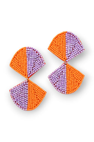 Orange & Purple Beaded Fan Earrings-Golden Stella-L. Mae Boutique