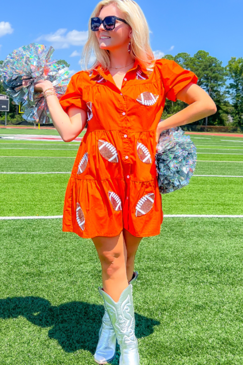 Stand Out on Game Day with the Orange Sequin Football Dress L. Mae Boutique Stand Out on Game Day with the Orange Sequin Football Dress L. Mae Boutique