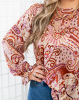 Paisley Print Plum & Taupe Long Sleeve Blouse-Tops-Fate-L. Mae Boutique & Wild Mabel Clothing