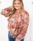 Paisley Print Plum & Taupe Long Sleeve Blouse-Tops-Fate-L. Mae Boutique & Wild Mabel Clothing