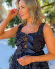 Party Time Black Bow Front Mini Dress-Dresses-Just Me-L. Mae Boutique & Wild Mabel Clothing