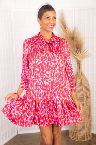 Perfect Find Pink Animal Print Ruffle Hem Mini Dress-Fate-L. Mae Boutique