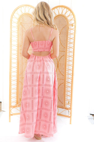 Pink Aztec Sun Print Maxi Dress-Little Trendy-L. Mae Boutique