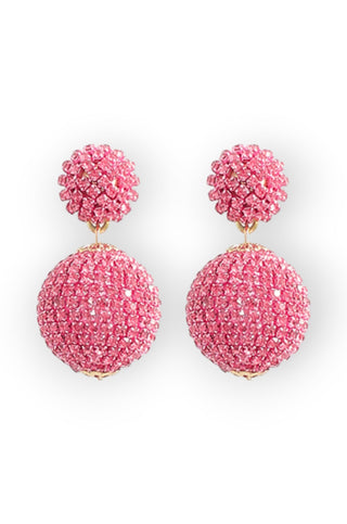 Pink Crystal Ball Earrings-Golden Stella-L. Mae Boutique