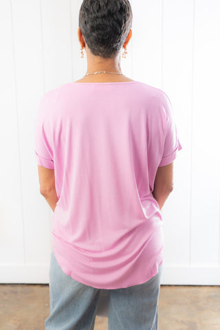 Pink Draped Front Short Sleeve Top-Hyfve-L. Mae Boutique
