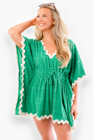 Poolside Ric Rac Green Terry Cloth Cover-Up-Entro-L. Mae Boutique