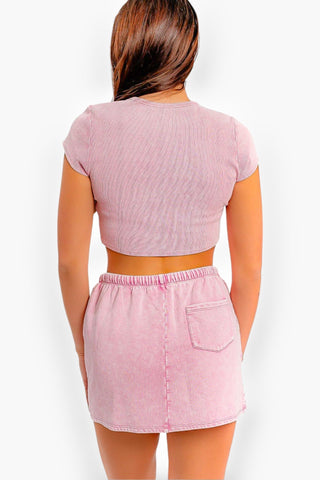 Pretty in Pink Washed Short Sleeve Crop Rib Tee-Le Lis-L. Mae Boutique