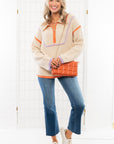 Quarterback Keeper Orange and Purple Contrast Quarter Zip Sweater-Tops-Lula the Label-L. Mae Boutique & Wild Mabel Clothing