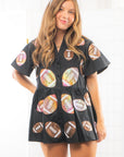 Queen of Sparkles Black Iridescent Football Romper-Onesies-Queen of Sparkles-L. Mae Boutique & Wild Mabel Clothing