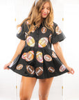 Queen of Sparkles Black Iridescent Football Romper-Onesies-Queen of Sparkles-L. Mae Boutique & Wild Mabel Clothing