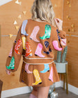 Queen of Sparkles Brown Multi Cowboy Boot Knit Mini Skirt-Bottoms-Queen of Sparkles-L. Mae Boutique & Wild Mabel Clothing