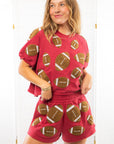 Queen of Sparkles Maroon Fuzzy Football Shorts-Bottoms-Queen of Sparkles-L. Mae Boutique & Wild Mabel Clothing