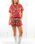 Queen of Sparkles Maroon Fuzzy Football Shorts-Bottoms-Queen of Sparkles-L. Mae Boutique & Wild Mabel Clothing
