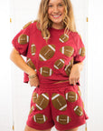 Queen of Sparkles Maroon Fuzzy Football Shorts-Bottoms-Queen of Sparkles-L. Mae Boutique & Wild Mabel Clothing