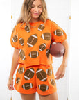 Queen of Sparkles Orange Fuzzy Football Shorts-Bottoms-Queen of Sparkles-L. Mae Boutique & Wild Mabel Clothing