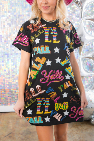 Queen of Sparkles Y'all All Over Graphic Tee Dress-Queen of Sparkles-L. Mae Boutique