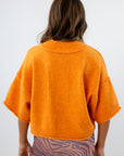 Sporty chic cropped sweater for fall festivities, Drop shoulder boxy sweater in warm orange hues for Clemson game day