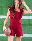 Raven Garnet Ruffle Sleeve Denim Romper-Onesies-day + moon-L. Mae Boutique & Wild Mabel Clothing