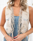 Razzle Dazzle Embellished Faux Leather Fringe Vest-Tops-Blue B-L. Mae Boutique & Wild Mabel Clothing