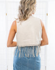 Razzle Dazzle Embellished Faux Leather Fringe Vest-Tops-Blue B-L. Mae Boutique & Wild Mabel Clothing