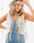 Razzle Dazzle Embellished Faux Leather Fringe Vest-Tops-Blue B-L. Mae Boutique & Wild Mabel Clothing