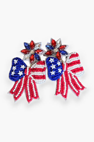 Red, White & Blue Beaded Bow Earrings-OBX Prep-L. Mae Boutique