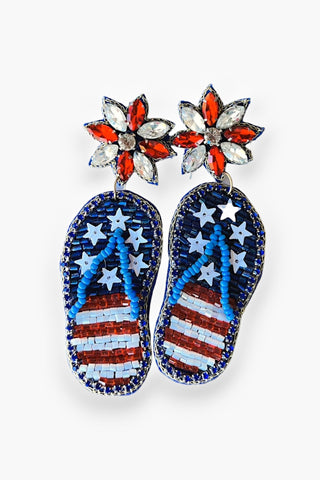 Red, White & Blue Beaded Flip Flop Earrings-OBX Prep-L. Mae Boutique
