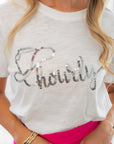 Roped In White Sequin "Howdy" Tee-Tops-Blue B-L. Mae Boutique & Wild Mabel Clothing