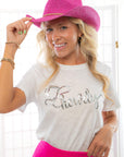 Roped In White Sequin "Howdy" Tee-Tops-Blue B-L. Mae Boutique & Wild Mabel Clothing