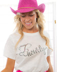 Roped In White Sequin "Howdy" Tee-Tops-Blue B-L. Mae Boutique & Wild Mabel Clothing