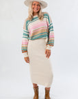 Esther Blue Striped Knit Long Sleeve Sweater